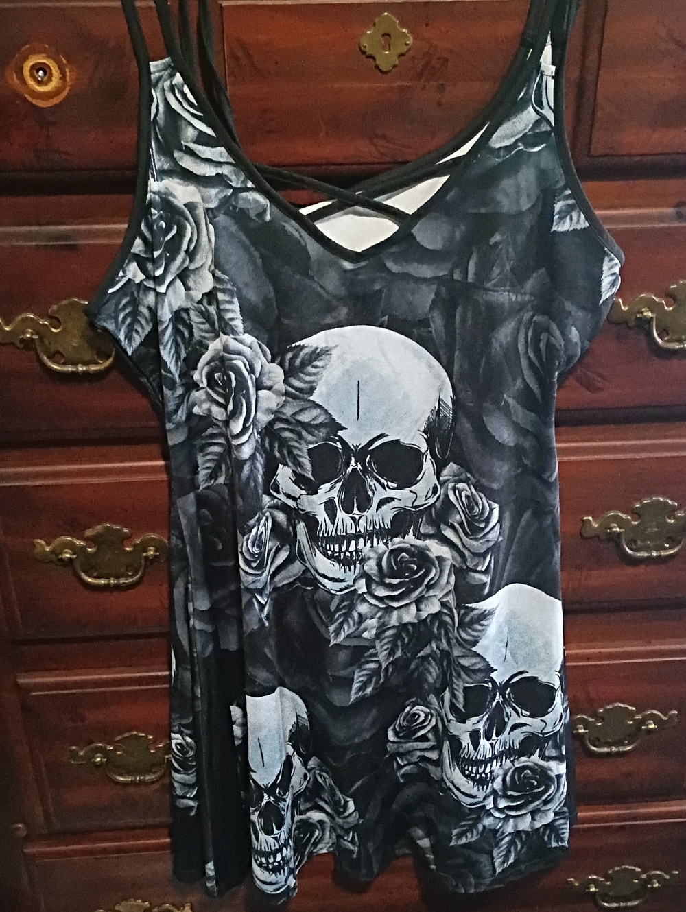 Women's Black Skull & Rose Crisscross Dress